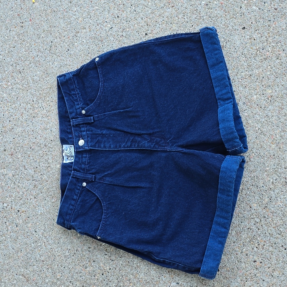 Vintage Sasson High Waisted Rise Pleated Dark Denim Navy Jean Shorts Size 32